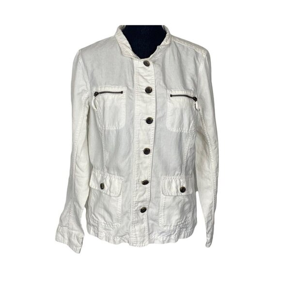 EDDIE BAUER Women Collard Jacket Size L White Long Sleeve Button Front 27-1 - Picture 1 of 8